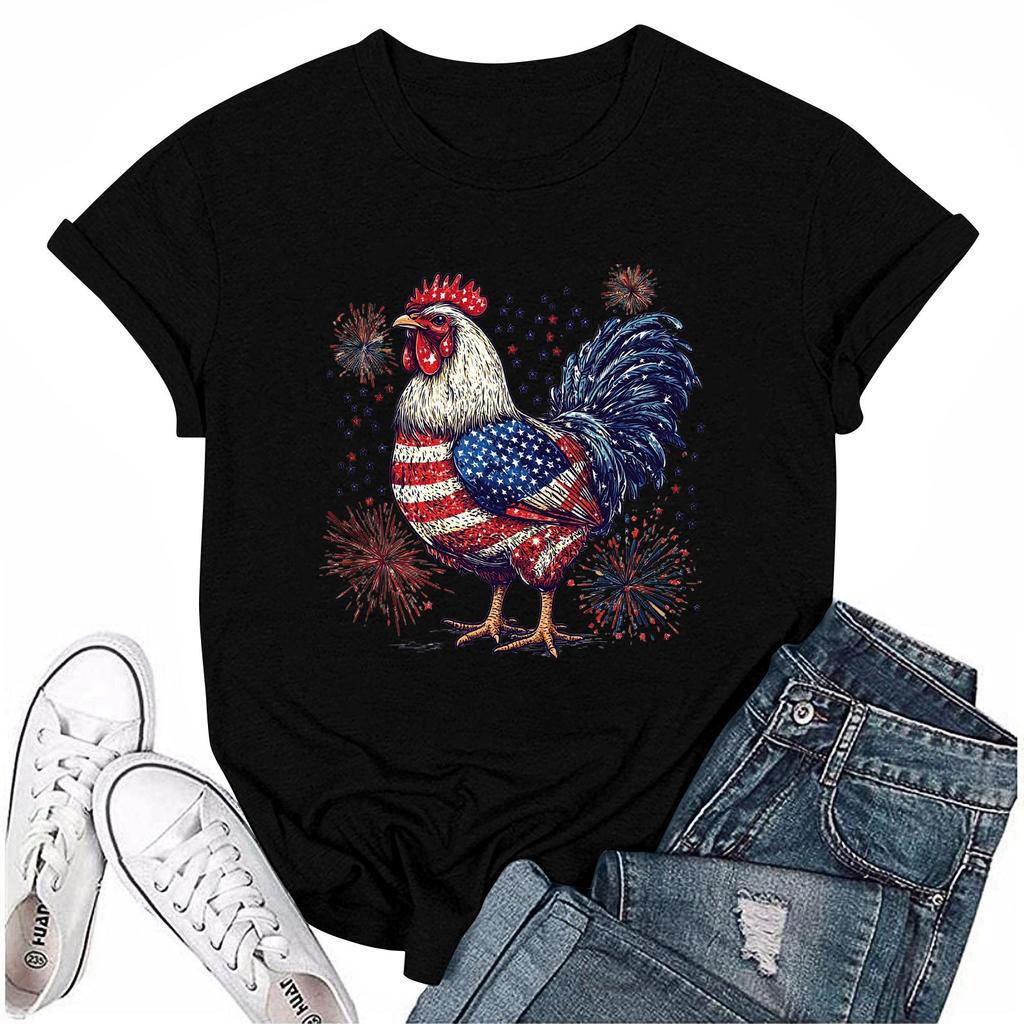Damen Rundhals Casual Independence Day Bedrucktes Kurzarm T-Shirt Top