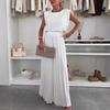 Dames Mode Set: Mouwloze Top met Ronde Hals & Geplooide Wijde Broek Tweestuk