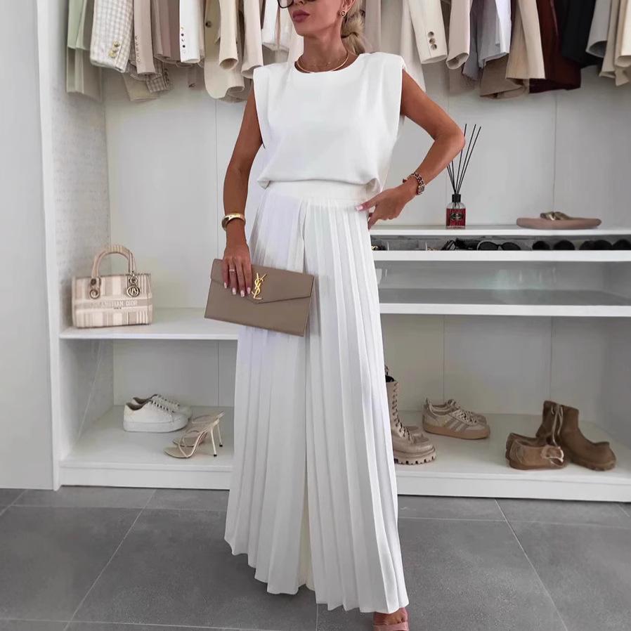Women's 2025 Sleeveless Top & Pleated Wide-Leg Pants Two-Piece Casual Set