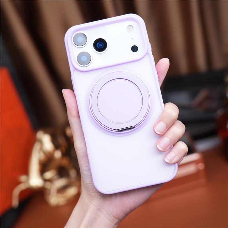 

IPhone 17 16Pro 15 14 17Pro Max Матовый Противоударный Чехол-подставка Задняя крышка Роскошный Вращающийся Поворотный Магнитный Кронштейн Magsafe Чехол For iphone 17Pro лавандовый