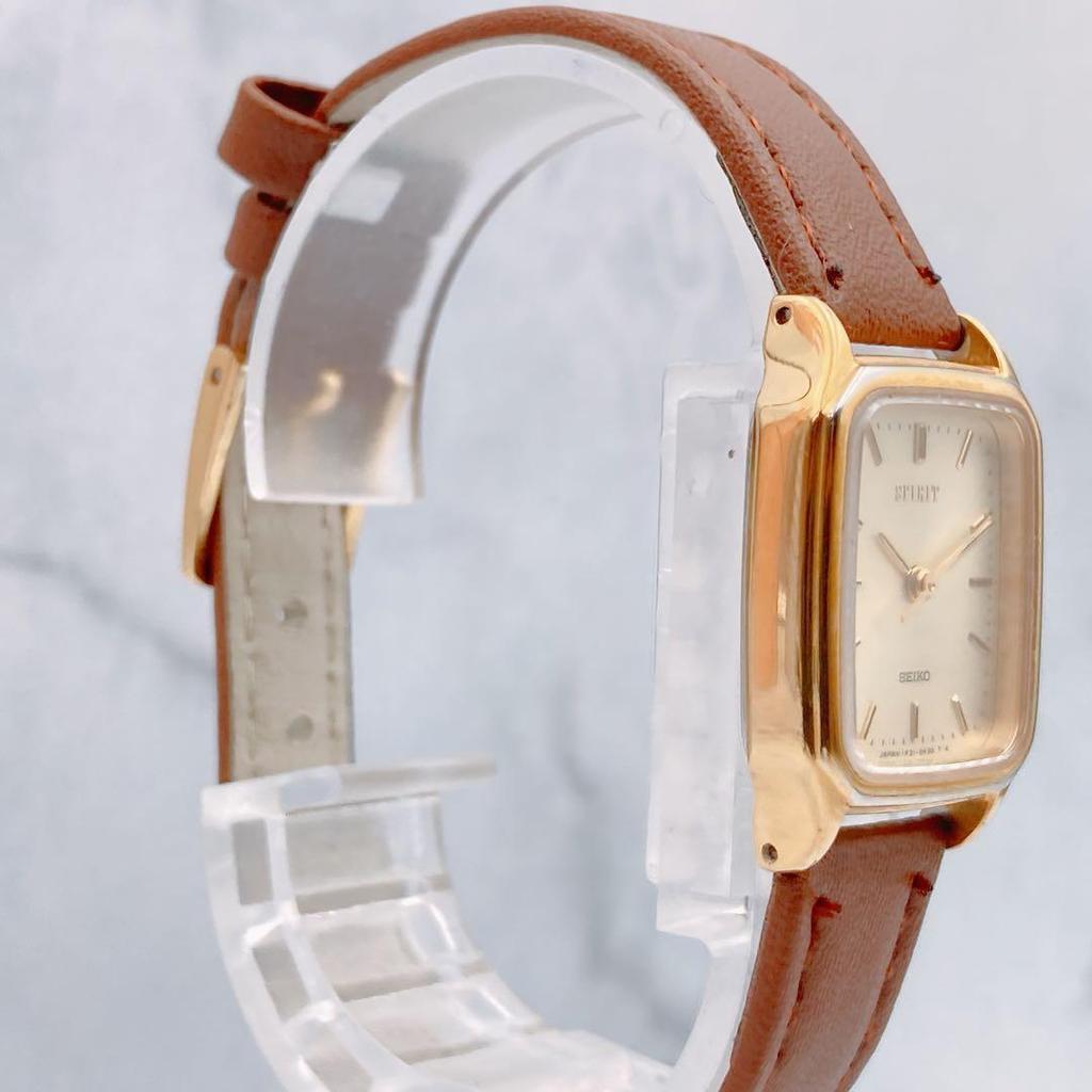 Used Working item SEIKO SPIRIT ladies watch square new belt 3 hands 1F21-5B20 rectangular gold vintage