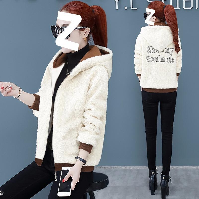 Imitation Sherpa Thickened Coat for Women Winter Korean Style Loose Warm Coat Small Fragrant Style Hooded Coat