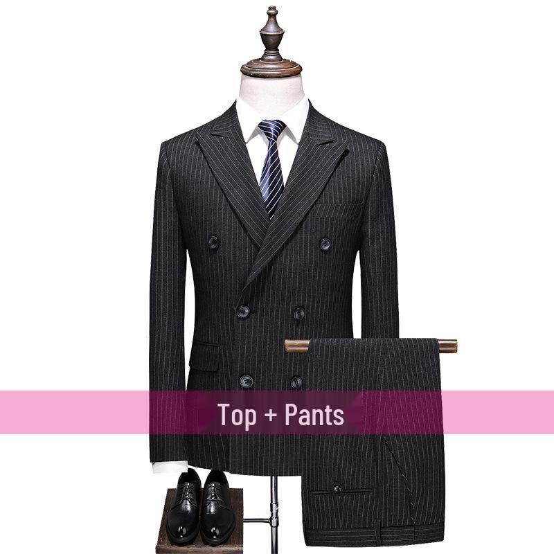 Korean Style Slim Fit Striped Men's Suit Set - Casual Blazer Jacket for Weddings and Professional Wear