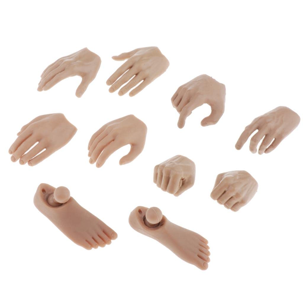 F Fityle 1/6 Scale Male Doll Hands, Feet, and Fists Model for 12-inch Figures, DIY Doll Making, 5 Pairs