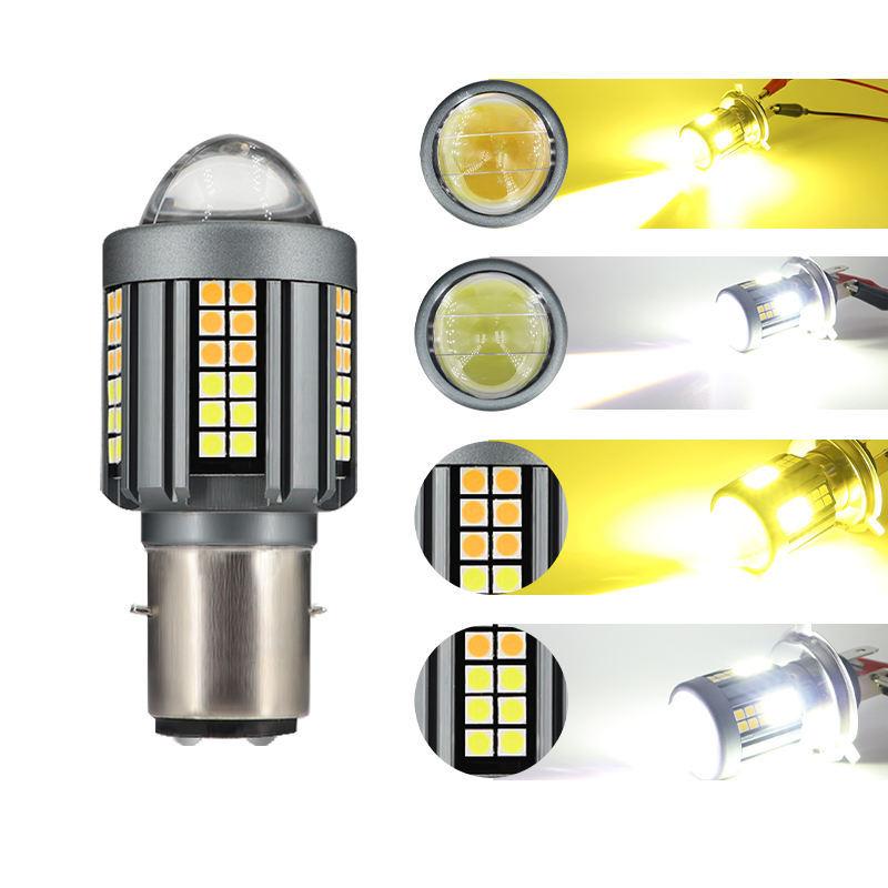 Dual Color Motorcycle Fisheye Projector LED Headlight Bulb, Super Bright White & Yellow BA20D High Low Beam Motorbike Modified Front Lamp