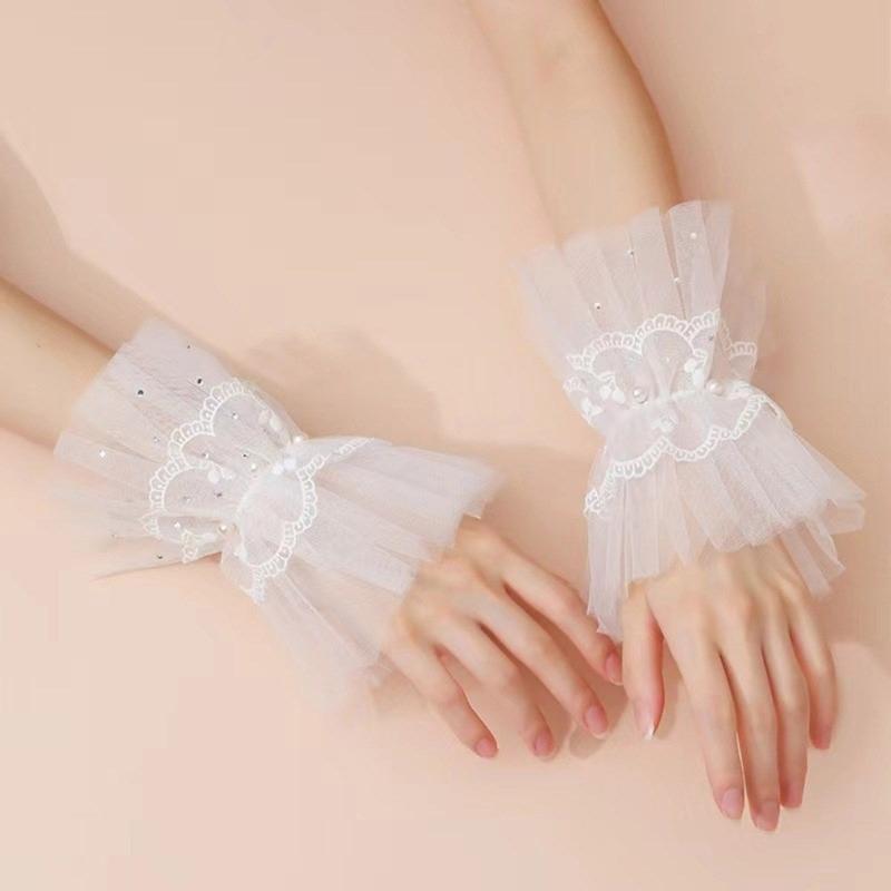 Mehrschichtige falsche Ärmel mit Rüschenspitze für Damen, Handgelenksmanschetten, abnehmbare Kunstärmel, elastische Handmanschetten, dekorative Ärmel