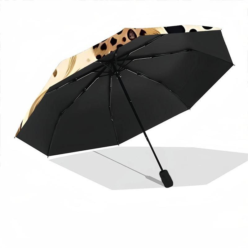 1pc Leopard Floral Automatic Folding Umbrella with 8-Rib Windproof Design, Portable Foldable Sunshade Umbrella For Halloween 010