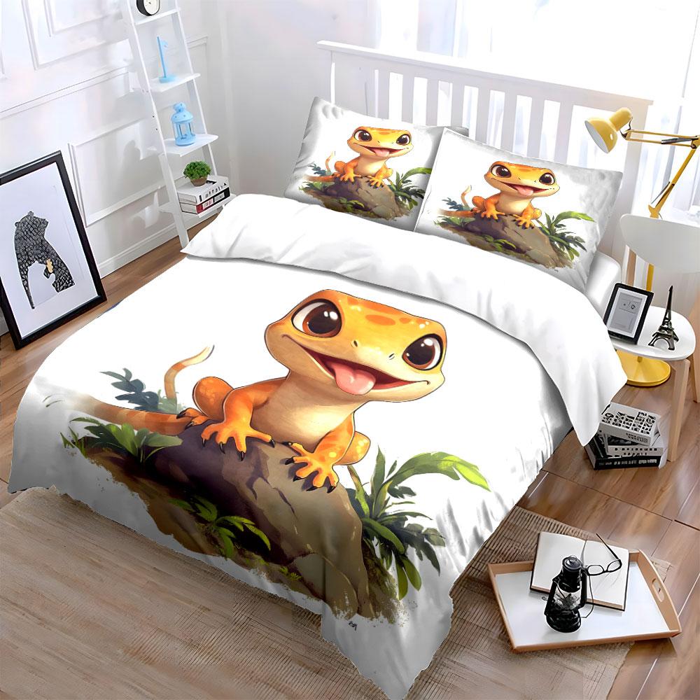 Fröhlicher Gecko, Dschungel-Vibes. Bettwäsche-Sets Bettbezüge Kissenbezüge(1* Bettbezug 2* Kissenbezüge ohne Bettdecke)