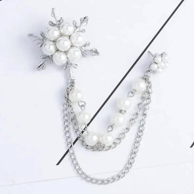 

New 1 Pcs Pearl Snowflake Tassel Brooch Fashion Accessories Corsage Female Fashion Brooches For Women Chain Pin Jewelry New