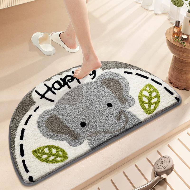 Cartoon Semi-Circular Bath Mats | Thickened Plush Non-Slip Bathroom Rug | Quick-Dry Super Absorbent Foot Mat for Bathroom Decor