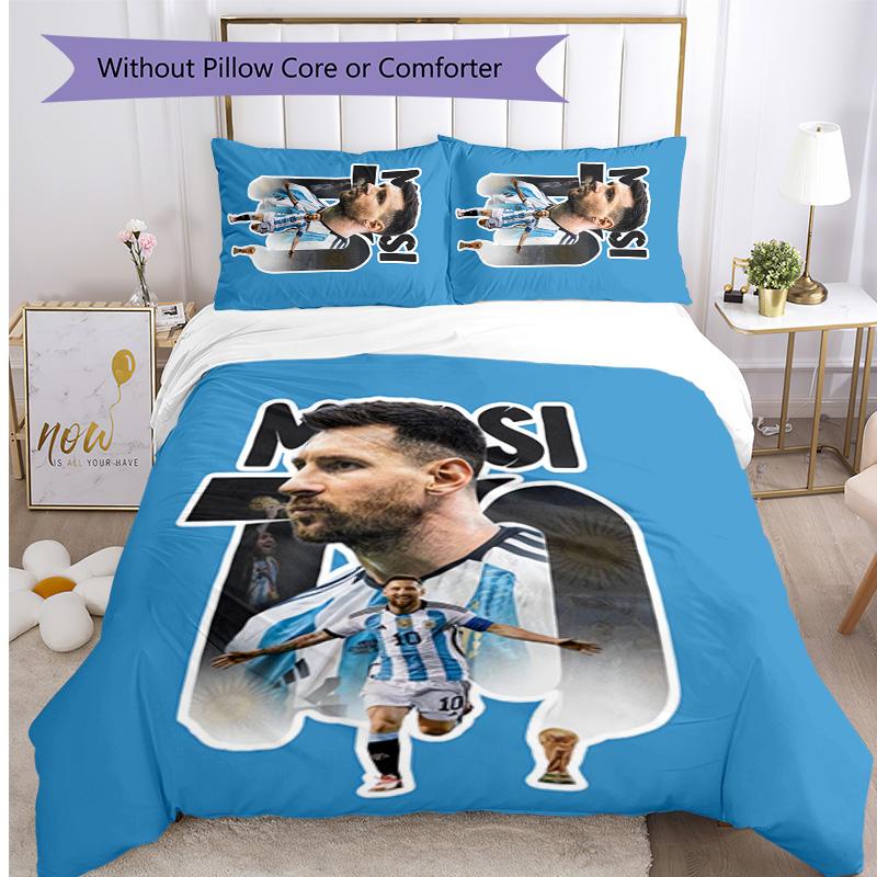 Set Lenzuola 3 Pezzi con Stampa Modello Lionel Messi Morbido Delicato sulla Pelle Lavabile Copripiumino e Federe Set Tutte le Stagioni Camera da Letto