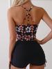 Printed Flower Tankini Set Girl Swimwear Strap Vest Bra Female Flower Shorts Bikini Drawstring Women Beachwear Set