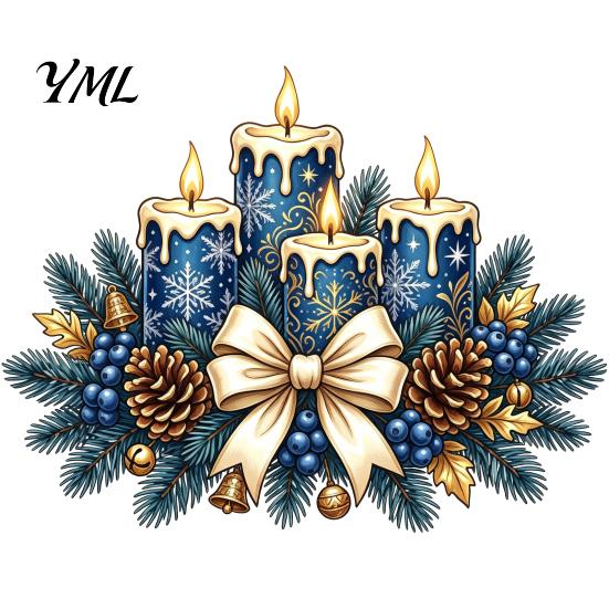 Winter Holiday Glass Stickers Christmas Candle Static Stickers, Removable Window Cling with Bow Pinecone And Pine Decorative Branch Clings Pattern,