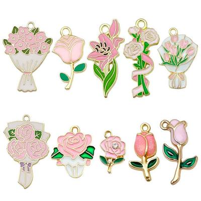 Plantes Fleurs Roses Accessoires Fait Main DIY Œillet Rose Porte-clés Collier Bracelet Pendentif Accessoires Fournitures Créatives