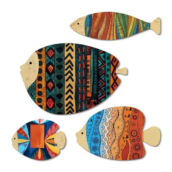 4 Pcs Wood Fish Nautical Wall Decor Rustic Coastal Ocean