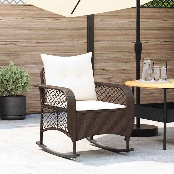 VidaXL Chaise à bascule de jardin avec coussins marron résine tressée, chaise à bascule d'extérieur, chaise à bascule de 4104194