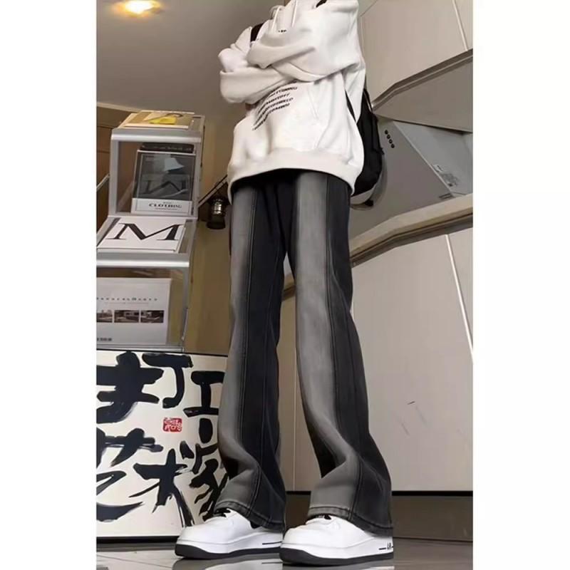 Mens Gradient Flare Jeans American High Street Design Spliced Straight Leg Denim Pants