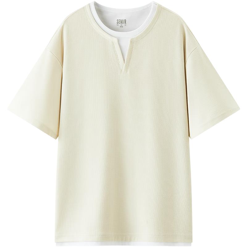Semir Men s Waffle Knit Color Block Faux Layer Short Sleeve T-Shirt L