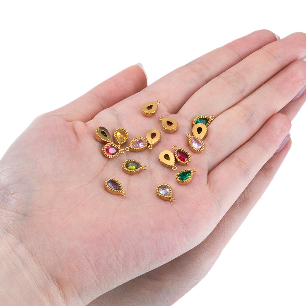 10pcs Stainless Steel Colorful Rhinestone Waterdrop Charms for Earrings Pendant Necklace DIY Jewelry Making Clothing Accessories