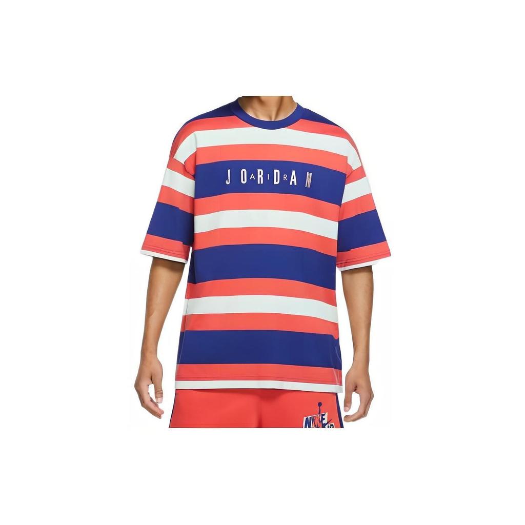 Jordan Striped Letter Print Patterned Crew Neck Short Sleeve T-Shirt Men Tops Pink Blue DV6668-455