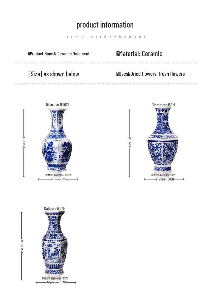 Large Antique-Style Blue and White Jingdezhen Porcelain Vase for Living Room or TV Cabinet Décor