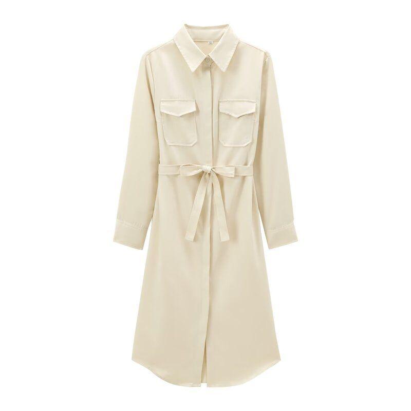 Fashion Style 2024 Autumn New Women's Clothing Pocket Shirt Style Long Sleeves Mid Length Long Length Dress 9017336