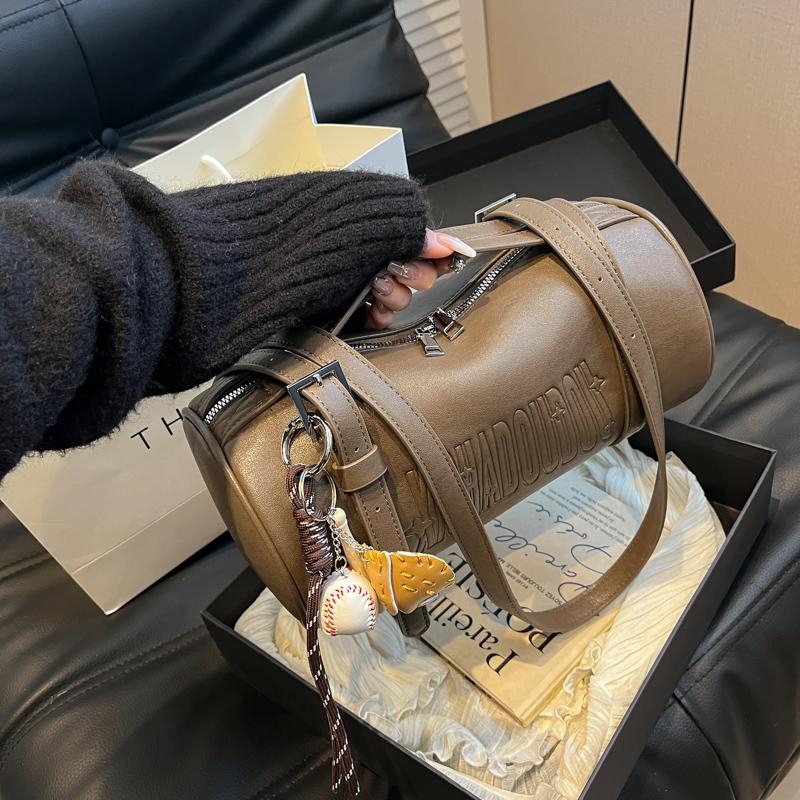 Multifunctional Cylinder Shaped Shoulder Bags For Women 2025 Latest Designer Handbags Luxury Cross Body Bag With Pendant