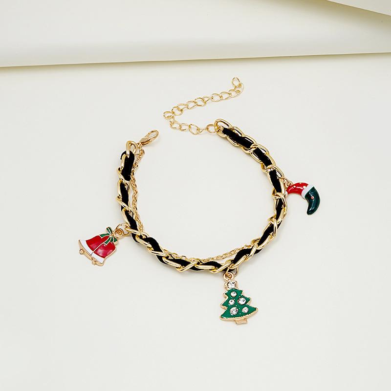 Christmas Bracelet Dripping Oil Christmas Tree Snowman Cane Pendant Multi-Layer Chain Bracelet Hand Jewelry Women