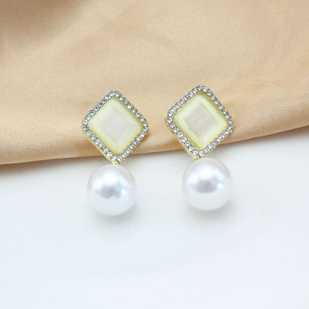 Opal Crystal Square Rhombus Round Imitation Pearl Drop Earring for Women New Simple Geometry Zircon Girlfriend Gift