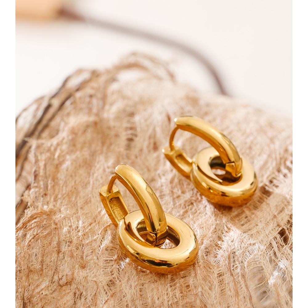 Yhpup Daily Stainless Steel Geometric Hollow Oval Drop Hoop Earrings 18K Golden PVD Plated Versatile Wear Jewelry Basic Classic