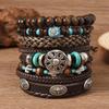 Retro European & American Men's Bracelet Set: Heart, Sunflower, Feather, Multi-Layer Design, 6-Piece