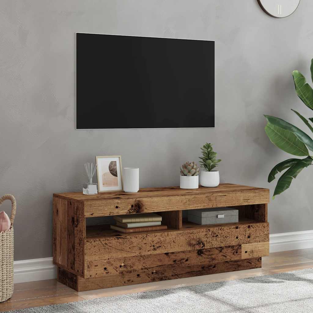 TV Stand with LED Lights Rustic Wood Look 100 x 35 x 40 cm