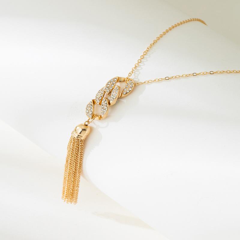 Versatile Sweater Chain: Irregular Geometric Tassel Necklace with Inlaid Rhinestones for Women