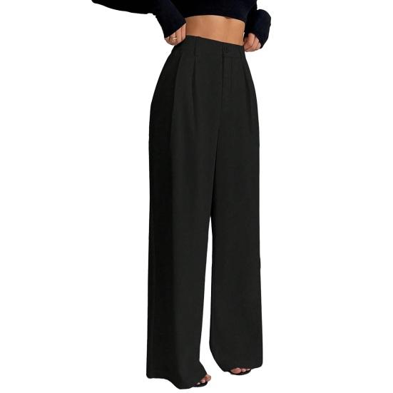 Women Pants Straight Wide-Leg High-Waisted Slimming Trousers Solid Color Loose Fit Dress Pants Workwear