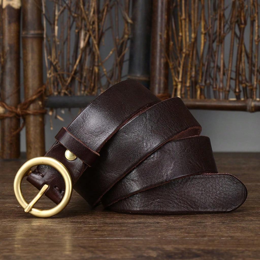 Retro couple style circle buckle leather needle buckle pure cowhide versatile men's and women's denim belt