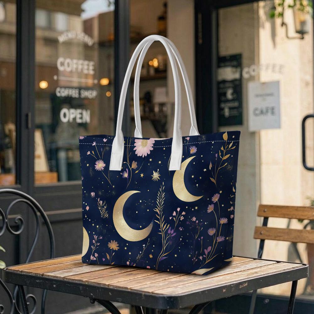 Moon Floral Casual Shoulder Tote Bag Fashion Daily Portable Shopping Handbag
