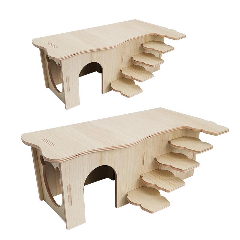 Hamster Wooden House Multi Chamber Small Animal Hideout Hut Chew Cage Toy for Syrian Mice Gerbils Hamster Mouse Dwarf