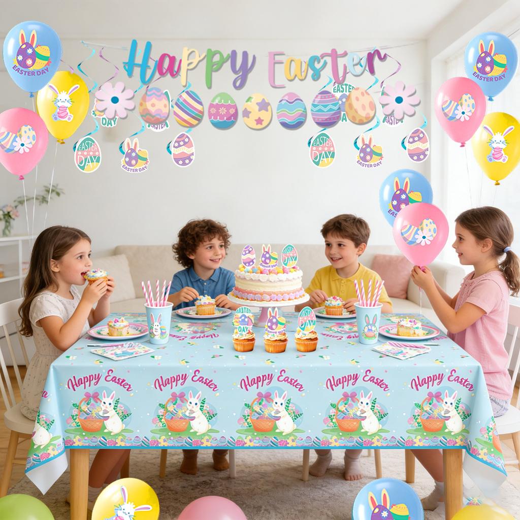 140 PEÇAS Decorações de Festa de Páscoa, Decoração FELIZ PÁSCOA Conjunto de Decorações para Festa de Páscoa Banner de Ovos e Coelhos Toppers de Bolo Suprimentos para Festa de Páscoa