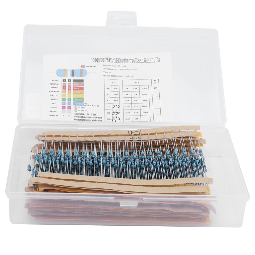 600Pcs Resistor Assortment Kit 30 Values 1percent Metal Film Resistance Components 1 4W 10 Ohm 1M Ohm