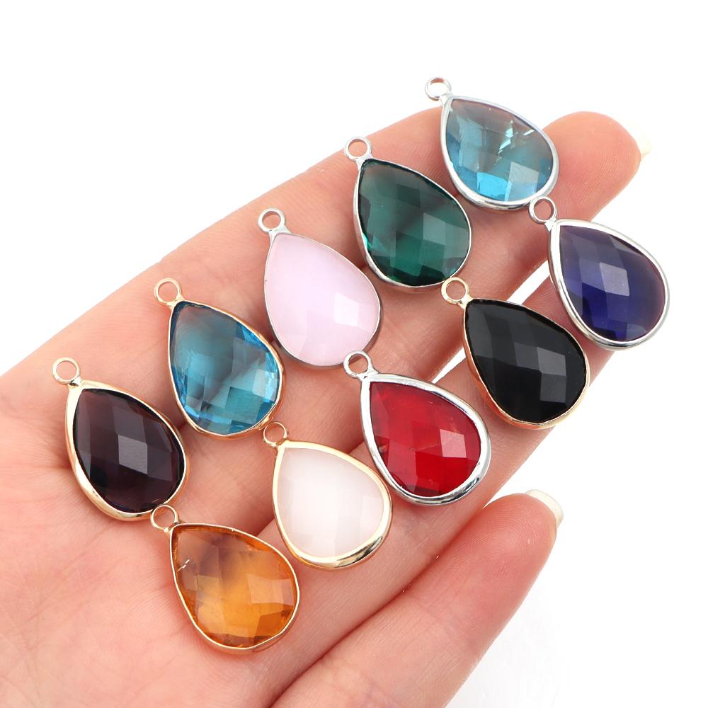 6Pcs Glass Droplet Shape Pendant with Gold Border High Quality Pendant For DIY Necklace Earrings Jewelry Accessories Supplies