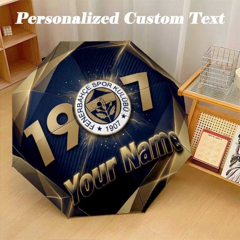 8 Rib Auto Folding Umbrella Fenerbahçe FC Print Custom Name Text Portable Rain Gear