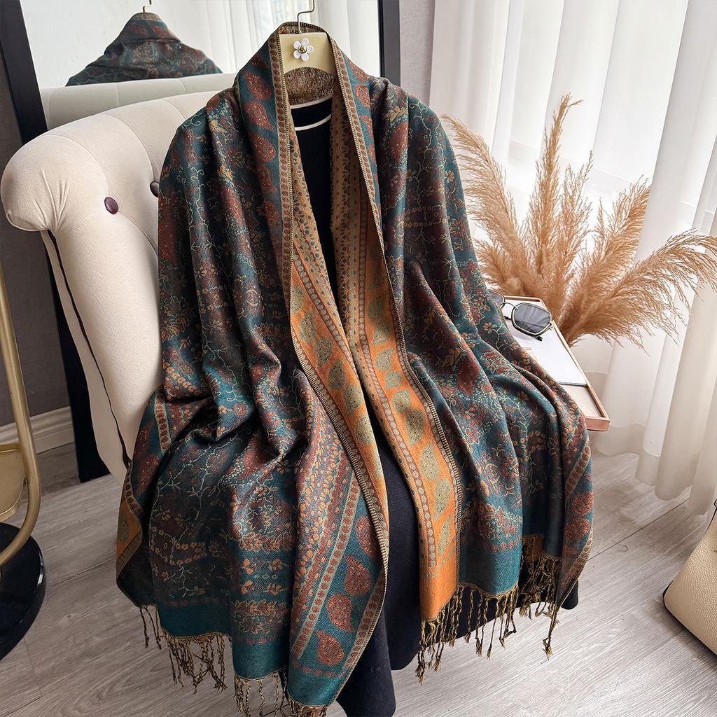 Retro Imitation Cashmere Scarf Yunnan Xizang Travel Fashion Wear Cape Thickened Warm Scarf Women