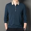 Nuova T-shirt da Uomo a Maniche Lunghe con Risvolto Primavera e Autunno Moda Casual Giovanile Vestibilità Waffle Top da Uomo alla Moda