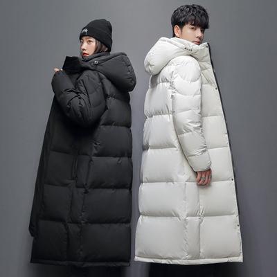 Hiver nouveau deux ouverts couples hommes et femmes doudoune mode masculine décontractée longue au-dessus du genou à capuche épaissie