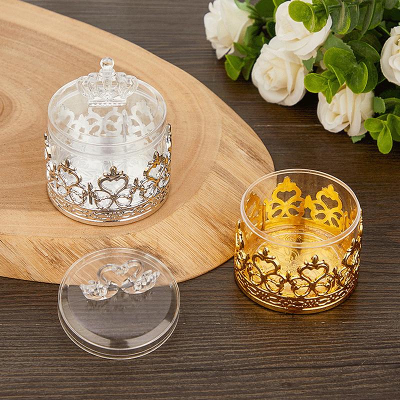 12 Pièces Boîte à Bonbons en Plastique Couronne Cygne Or Argent Emballage Transparent Boîte à Bonbons Anniversaire Mariage Fourniture de Fête