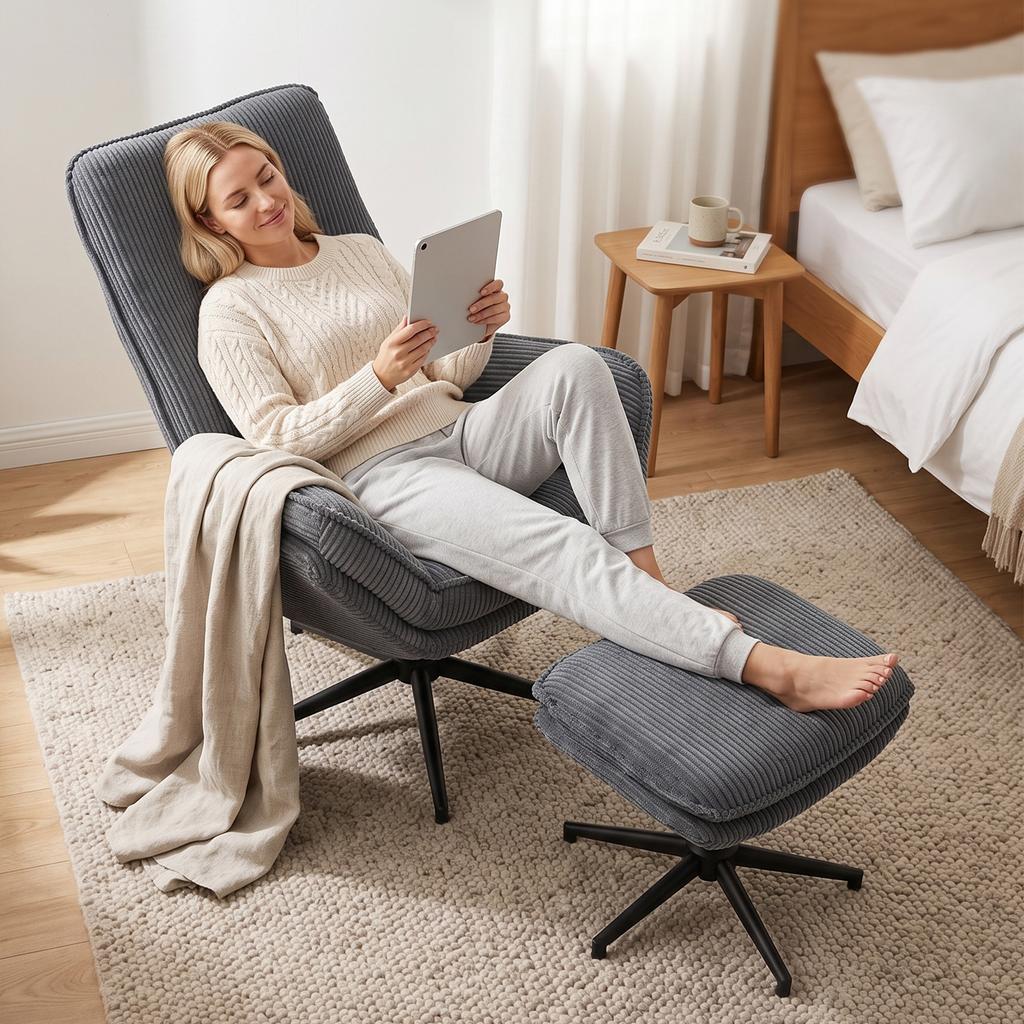 Relax Armchair With 130 Degree Reclining Function TV Armchair With Ottoman And Steel Frame Gray