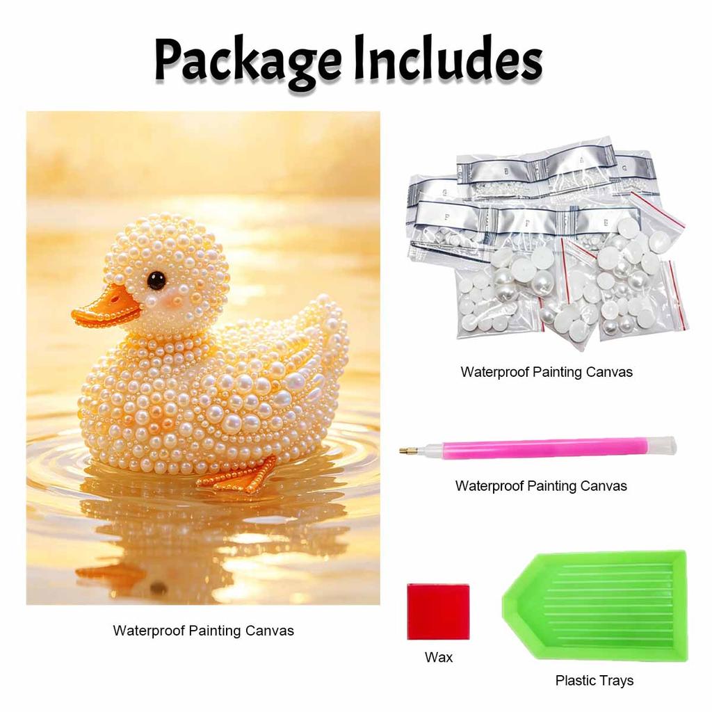 DIY Framed Pearl Painting Kit Cute Little Yellow Duck Sparkling Bead Art Canvas Ready To Display Desk Decor Home Office Craft Gift