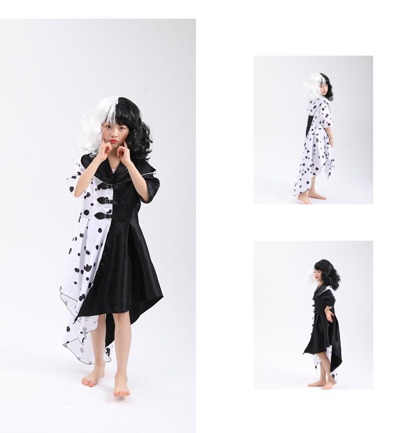 101 Dalmatians Cruella De Vil Black & White Spotted Dress Costume for Stage Performance