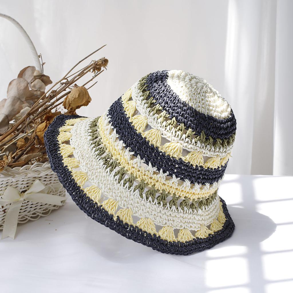 Women's Hats New Fashion Style Bucket Hat Multicolor Foldable Sun Crochet Hat For Beach, Travel And Vacation Handmade Straw Hat