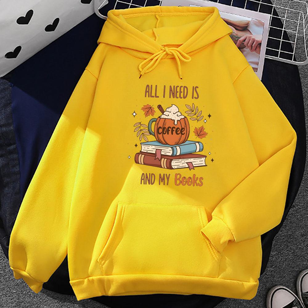 Coffee and Pumpkin Spice Print Hoodie Fall Winter Fleece Sweatshirts Oversized O-neck Pullover Men women Long Sleeve Tops